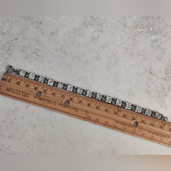Antique True Art Deco Square Cut Crystal Bracelet Sterling Silver - Picture 13 of 15